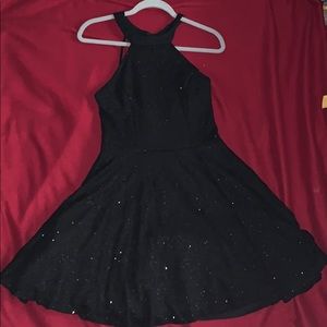 Black Lace Sparkle Knee High Dress